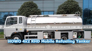 HOWO 4x2 RHD mobiele tankwagen met gespiegelde aluminium tank