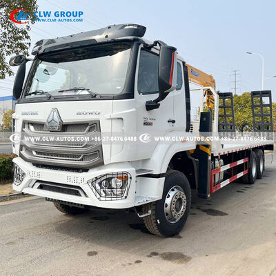 Sinotruk HOWO NX 6x4 Flatbed Truck with 5-Ton XCMG Straight Boom Crane, 380HP Diesel Engine, and 5,300mm × 2,300mm Flatbed Deck